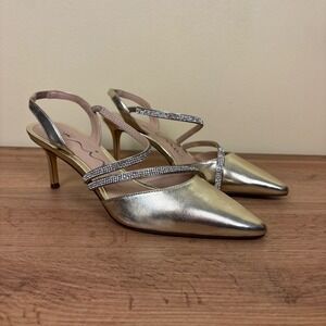 NINA Nela Slingback Pointed Toe Pumps In Platino Gold Women Size 10 Formal Party
